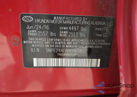 2017 Hyundai Sonata Se из США, поврежденный, VIN 5NPE24AF6HH465827